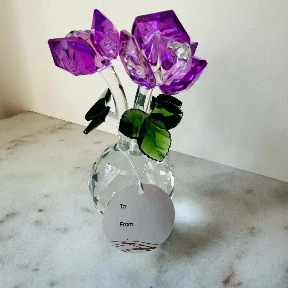 Crystal Flower Bouquet with Purple roses Accents